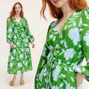 NWT Kate Spade x Target Rose Poplin Long Sleeve Midi Dress Green Blue Size XL
